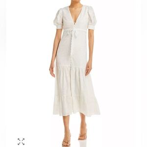Alice + Olivia Ivory Stori Embroidered Open Back Cotton Dress Size 2
